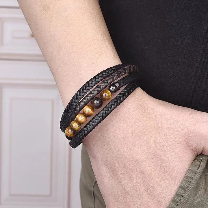 Buddha Stones Tiger Eye Stone Protection Leather Bracelet - image 4