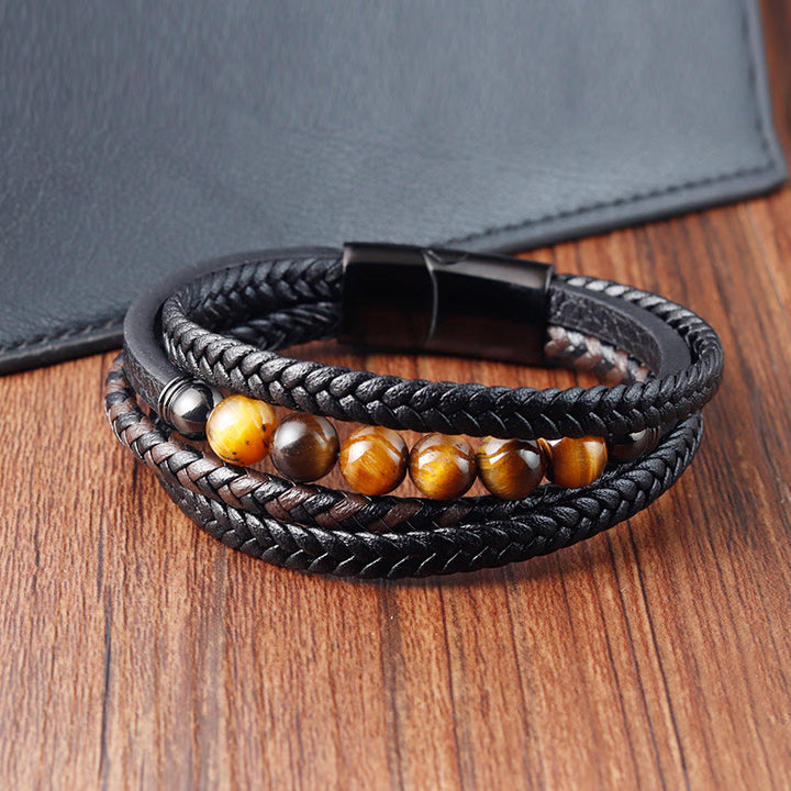 Buddha Stones Tiger Eye Stone Protection Leather Bracelet - image 3