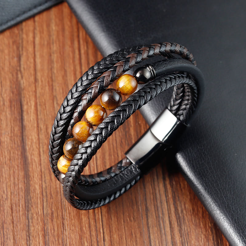 Buddha Stones Tiger Eye Stone Protection Leather Bracelet - image 2