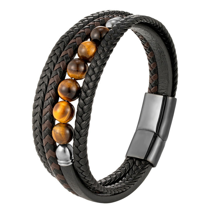 Buddha Stones Tiger Eye Stone Protection Leather Bracelet - image 9