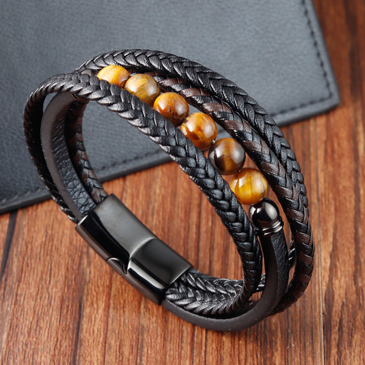 Buddha Stones Tiger Eye Stone Protection Leather Bracelet - image 7