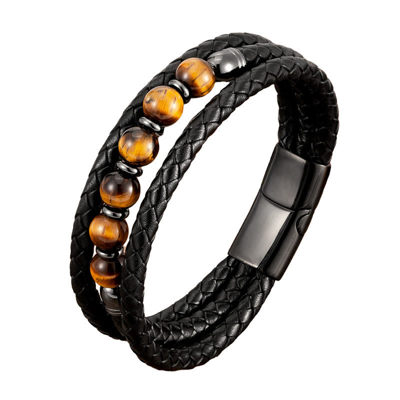 Buddha Stones Tiger Eye Lava Rock Hematite Black Onyx Bead Positive Leather Bracelet - image 15