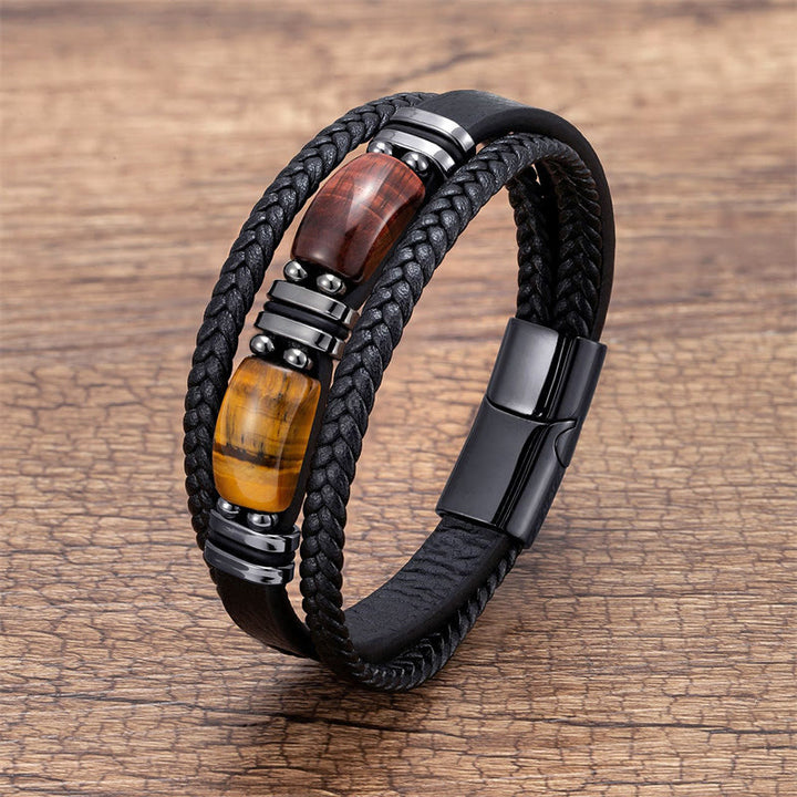 Buddha Stones Tiger Eye Stone Courage Willpower Multi-layer Leather Bracelet - Yellow-Brown-Red Tiger Eye - 18-22cm - image 7