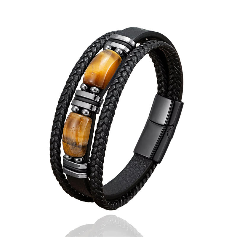 Buddha Stones Tiger Eye Stone Courage Willpower Multi-layer Leather Bracelet - image 1