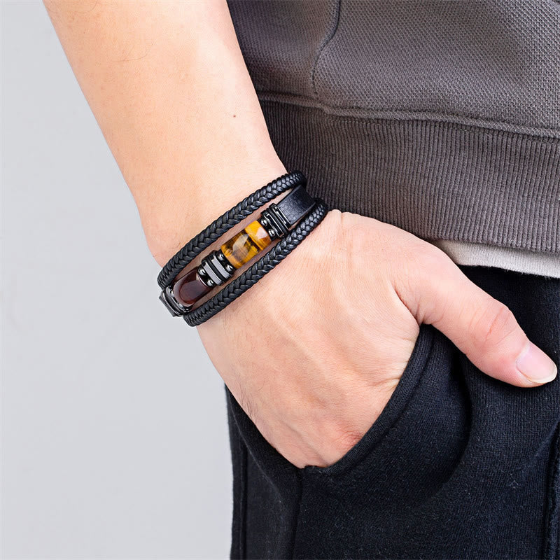 Buddha Stones Tiger Eye Stone Courage Willpower Multi-layer Leather Bracelet - image 8