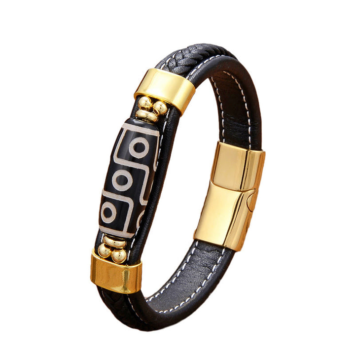 Buddha Stones Tibetan Nine-Eye Dzi Bead Wealth Leather Buckle Bracelet - image 2