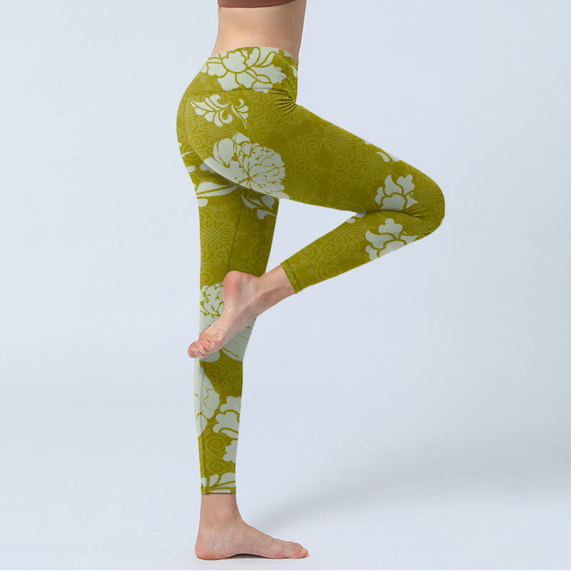 Buddha Stones Monochrome Flowers Print Gym Leggings Women's Yoga Pants - image 3