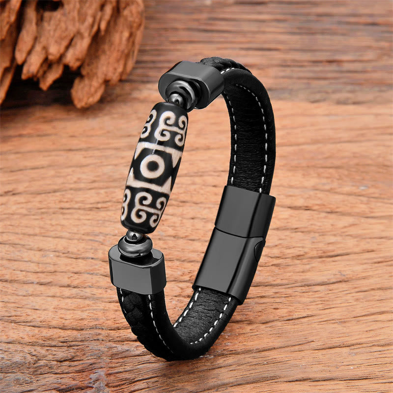 Buddha Stones Tibetan Dzi Bead Protection Blessings Leather Bracelet - Dzi Bead - 18-22cm - image 0