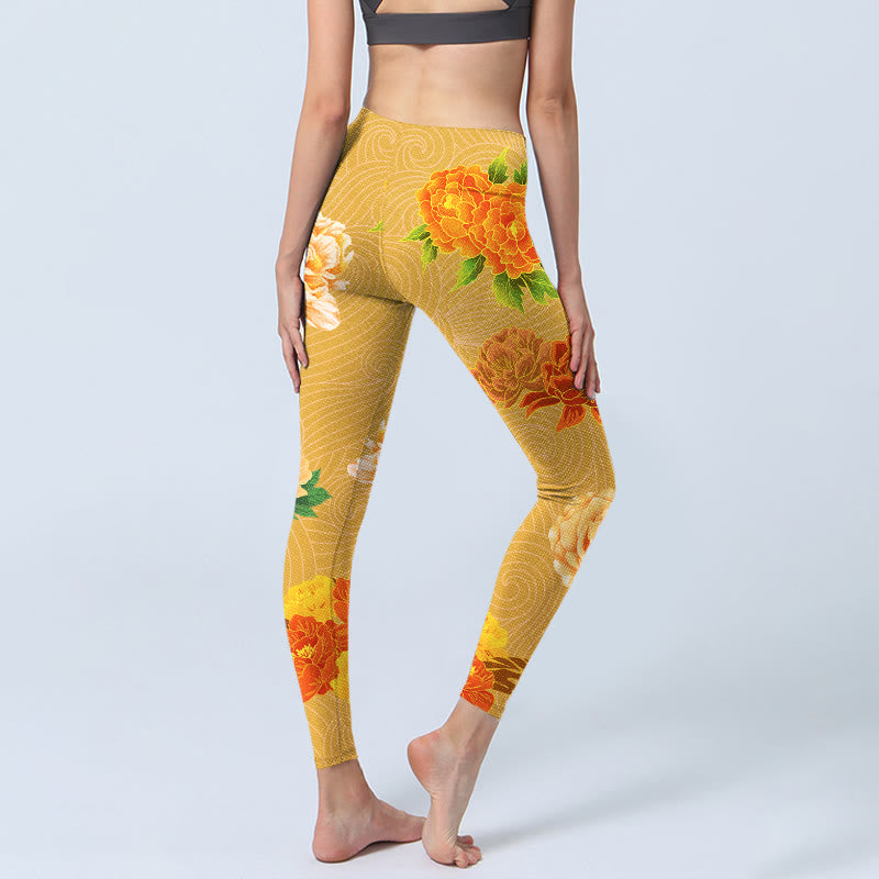 Buddha Stones Vibrant Rose Flowers Print Gym Leggings Women's Yoga Pants - image 4