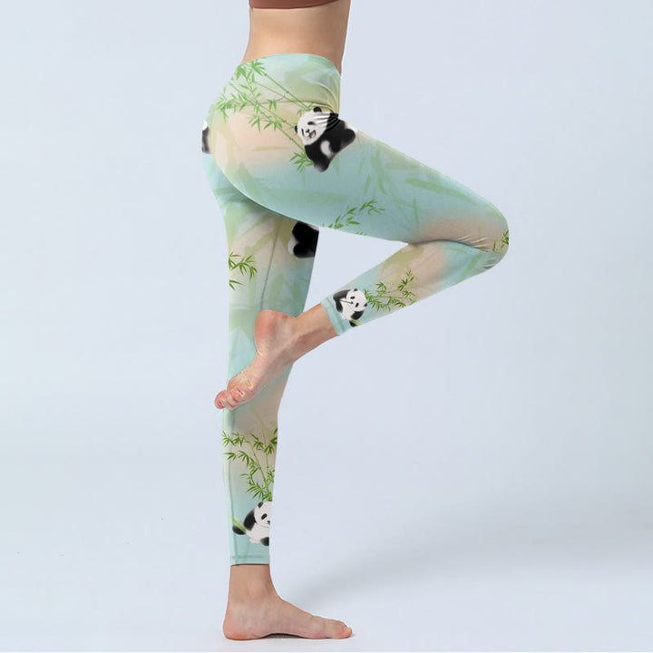 Buddha Stones Pandas Bamboo Print Gym Leggings Women's Yoga Pants - image 3