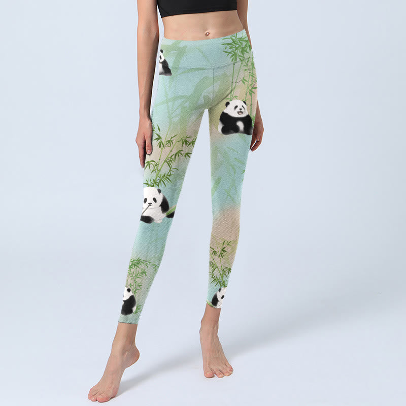 Buddha Stones Pandas Bamboo Print Gym Leggings Women's Yoga Pants - image 5