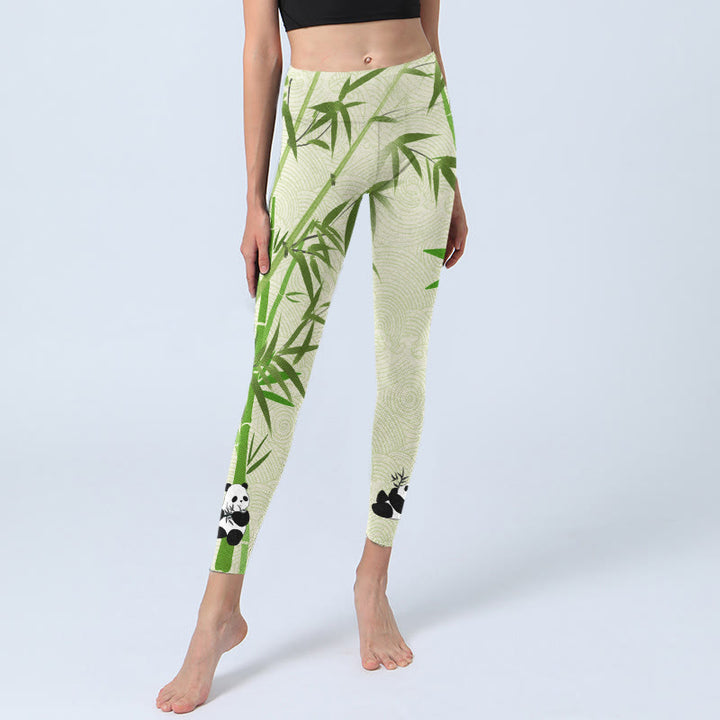 Buddha Stones Lush Bamboo Panda Auspicious Cloud Waves Print Gym Leggings Women's Yoga Pants - image 5
