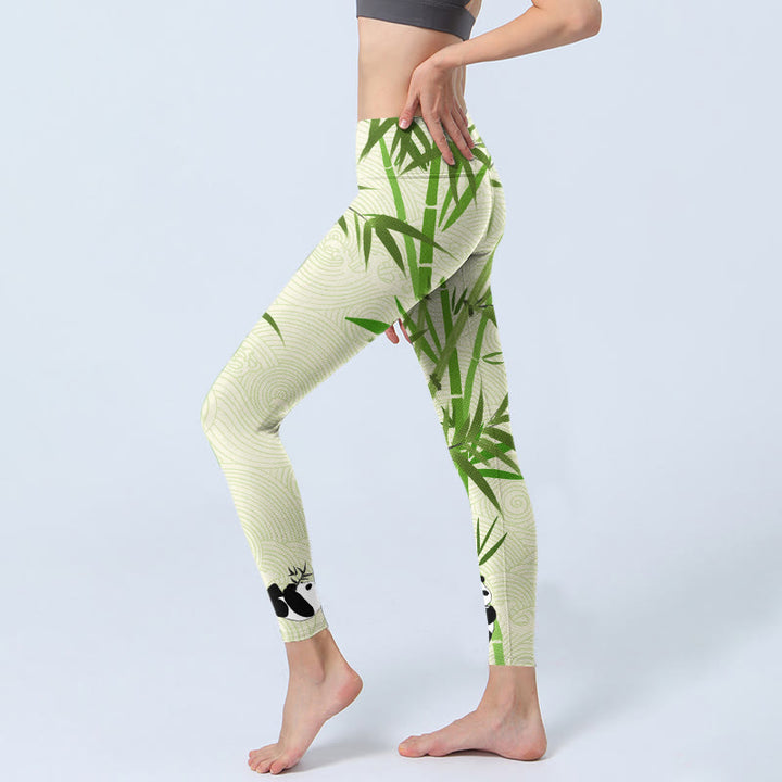 Buddha Stones Lush Bamboo Panda Auspicious Cloud Waves Print Gym Leggings Women's Yoga Pants - image 2