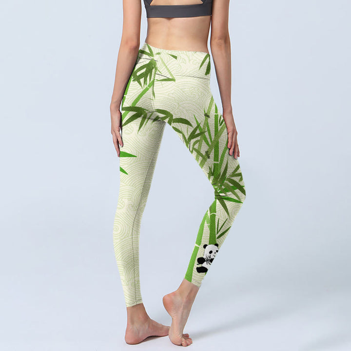 Buddha Stones Lush Bamboo Panda Auspicious Cloud Waves Print Gym Leggings Women's Yoga Pants - image 4