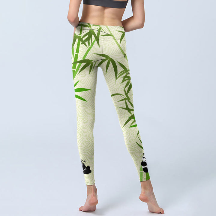 Buddha Stones Lush Bamboo Panda Auspicious Cloud Waves Print Gym Leggings Women's Yoga Pants - image 6