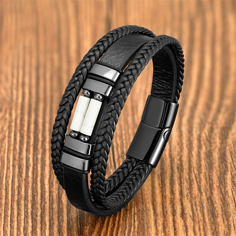 Buddha Stones Tiger Eye Lazurite Hematite Picture Jasper Black Onyx Strength Multi-layer Leather Bracelet - White Turquoise(Synthetic) - 18-22cm - image 14