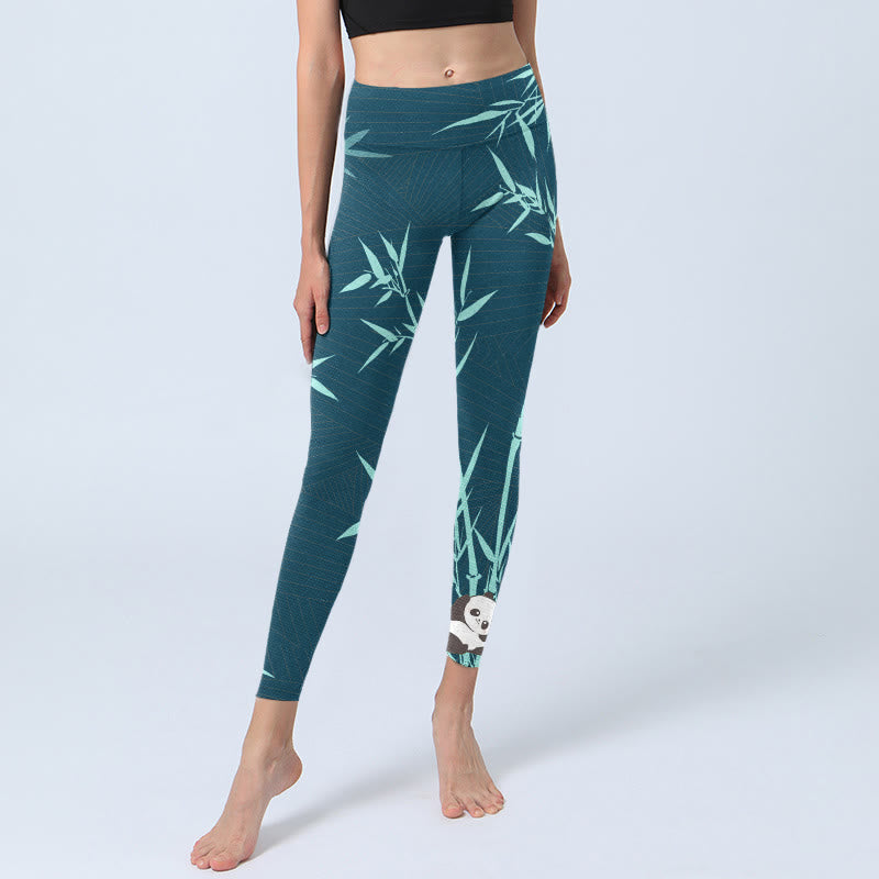 Buddha Stones Lush Turquoise Bamboo Panda Pattern Gym Leggings Women's Yoga Pants - image 5