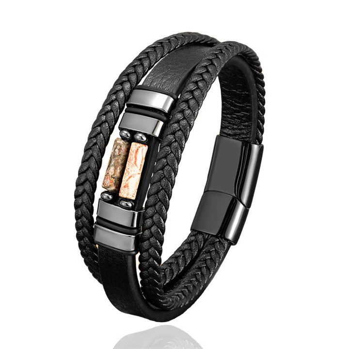 Buddha Stones Tiger Eye Lazurite Hematite Picture Jasper Black Onyx Strength Multi-layer Leather Bracelet - image 10