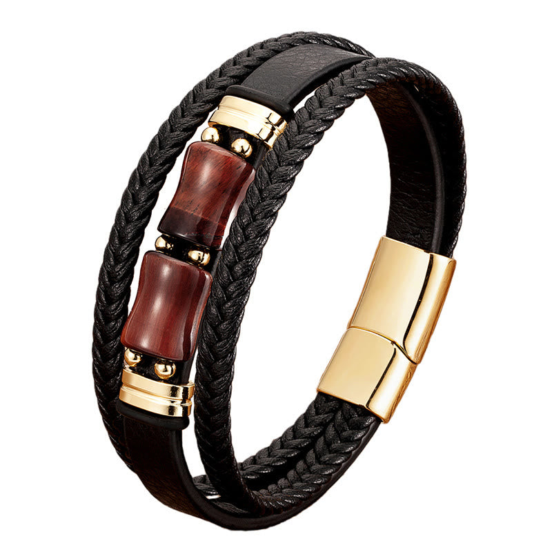 Buddha Stones Tiger Eye Bamboo Stone Integrity Courage Multi-layer Leather Bracelet - image 5