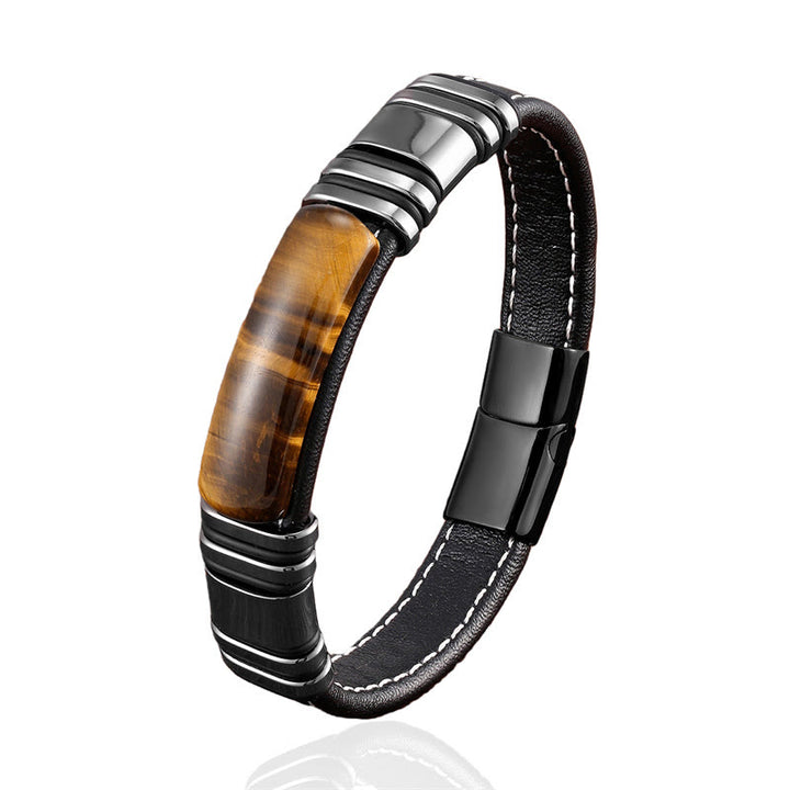 Buddha Stones Tiger Eye Stone Clear Thinking Leather Buckle Bracelet - image 5