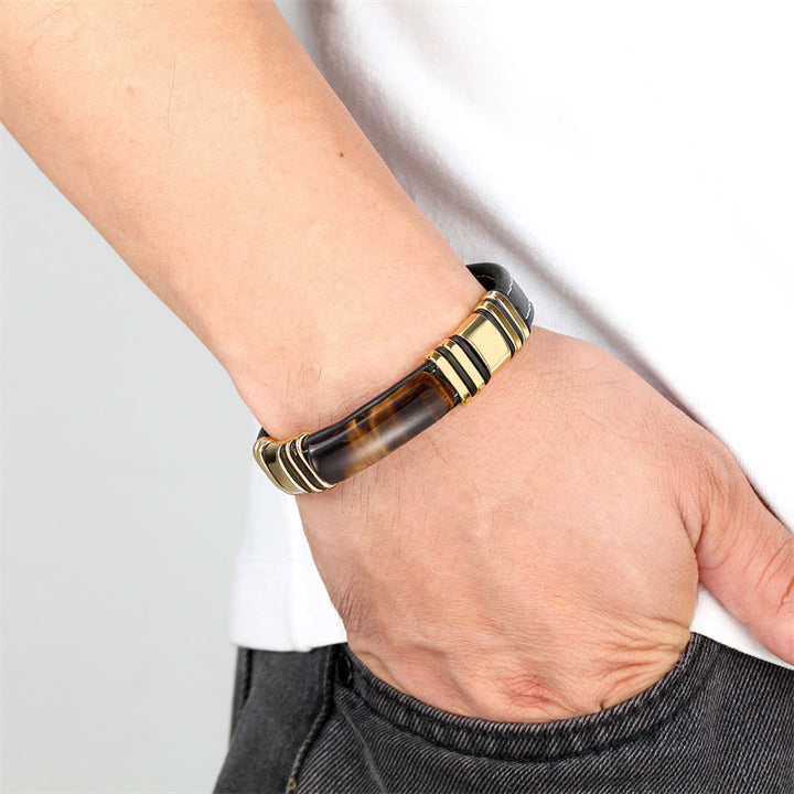 Buddha Stones Tiger Eye Stone Clear Thinking Leather Buckle Bracelet - image 3