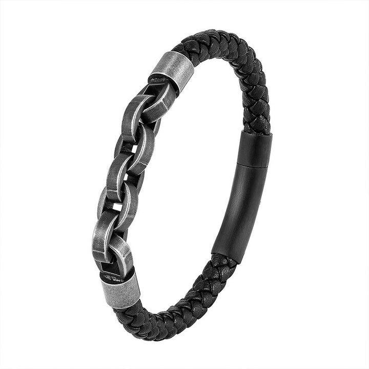 Buddha Stones Chain Design Titanium Steel Balance Leather Braided Buckle Bracelet - image 13