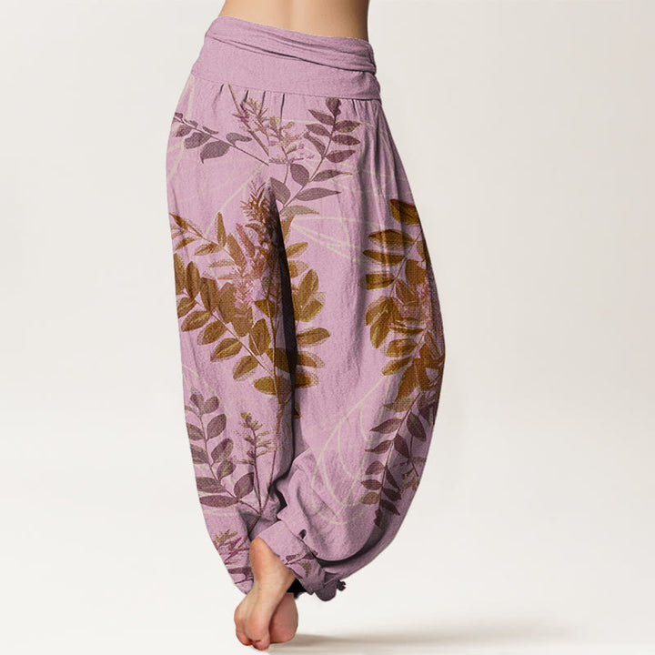 Buddha Stones Green Leaves Branches Women's Elastic Waist Harem Pants - image 5