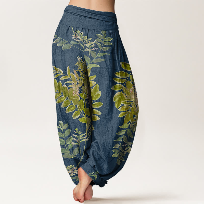 Buddha Stones Green Leaves Branches Women's Elastic Waist Harem Pants - image 8
