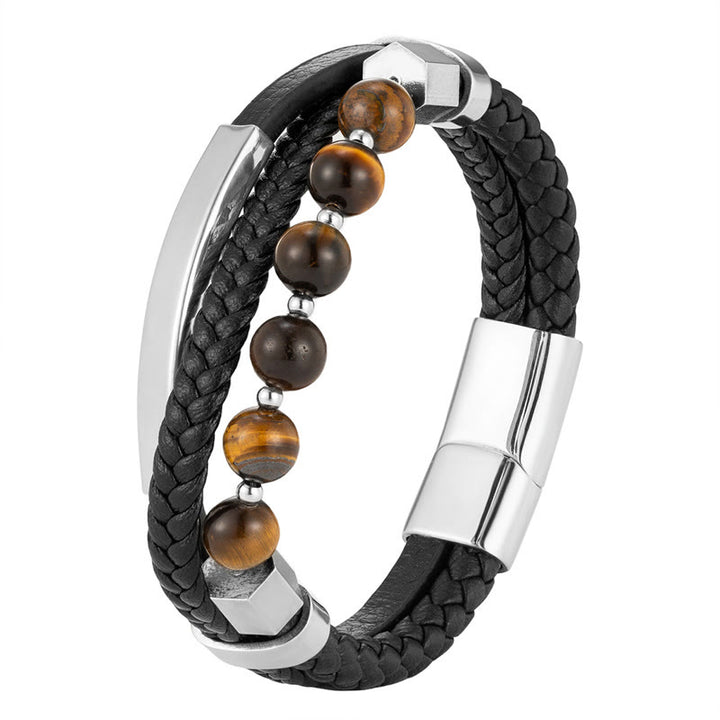 Buddha Stones Tiger Eye Bead Multi-layered Grounding Leather Buckle Bracelet - image 6