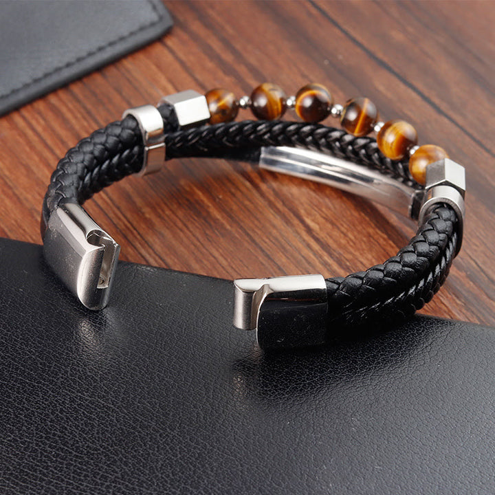 Buddha Stones Tiger Eye Bead Multi-layered Grounding Leather Buckle Bracelet - image 3