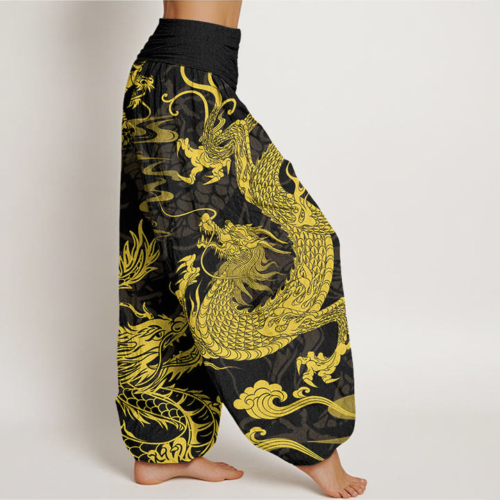 Buddha Stones Dragon Auspicious Clouds Women's Elastic Waist Harem Pants - image 2