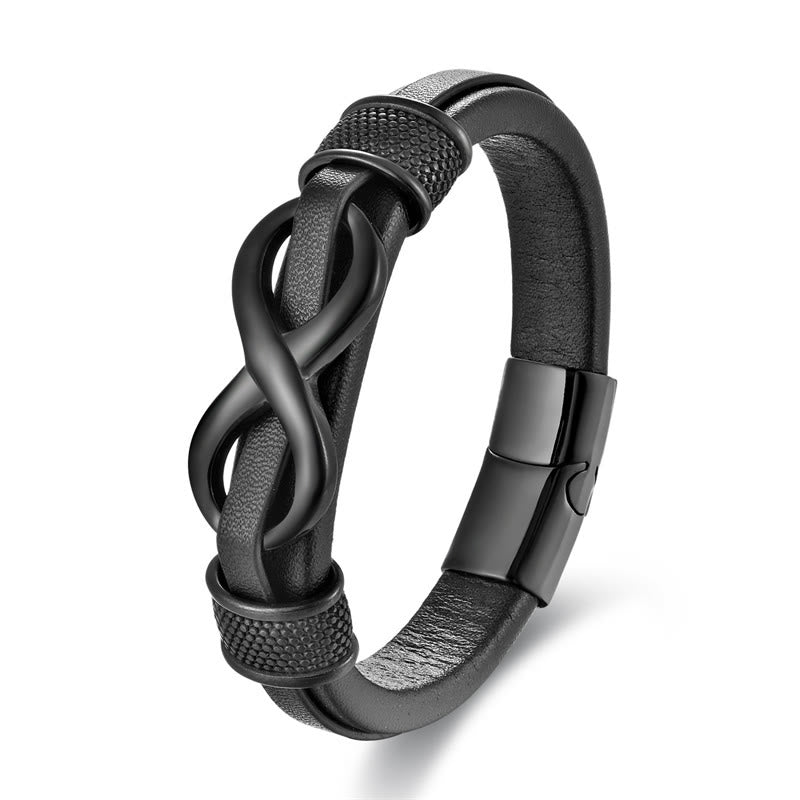 Buddha Stones Endless Knot Infinity Symbol Design Titanium Steel Balance Leather Buckle Bracelet - image 1