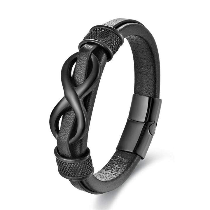 Buddha Stones Endless Knot Infinity Symbol Design Titanium Steel Balance Leather Buckle Bracelet - image 1