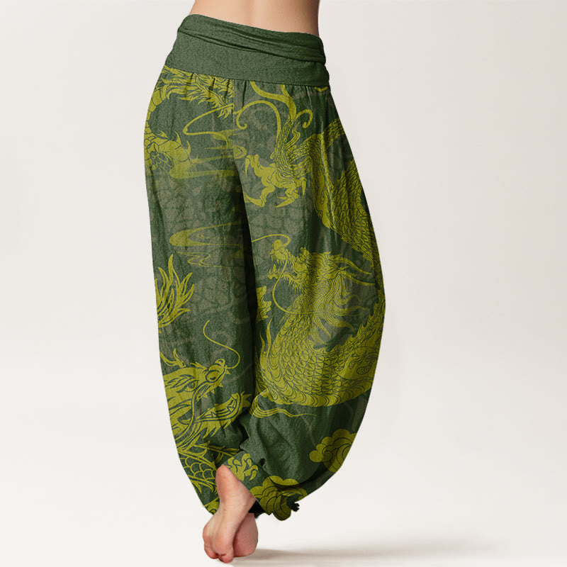 Buddha Stones Dragon Auspicious Clouds Women's Elastic Waist Harem Pants - image 5