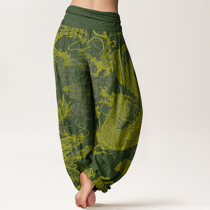 Buddha Stones Cotton Dragon Auspicious Clouds Women's Elastic Waist Harem Pants - image 5