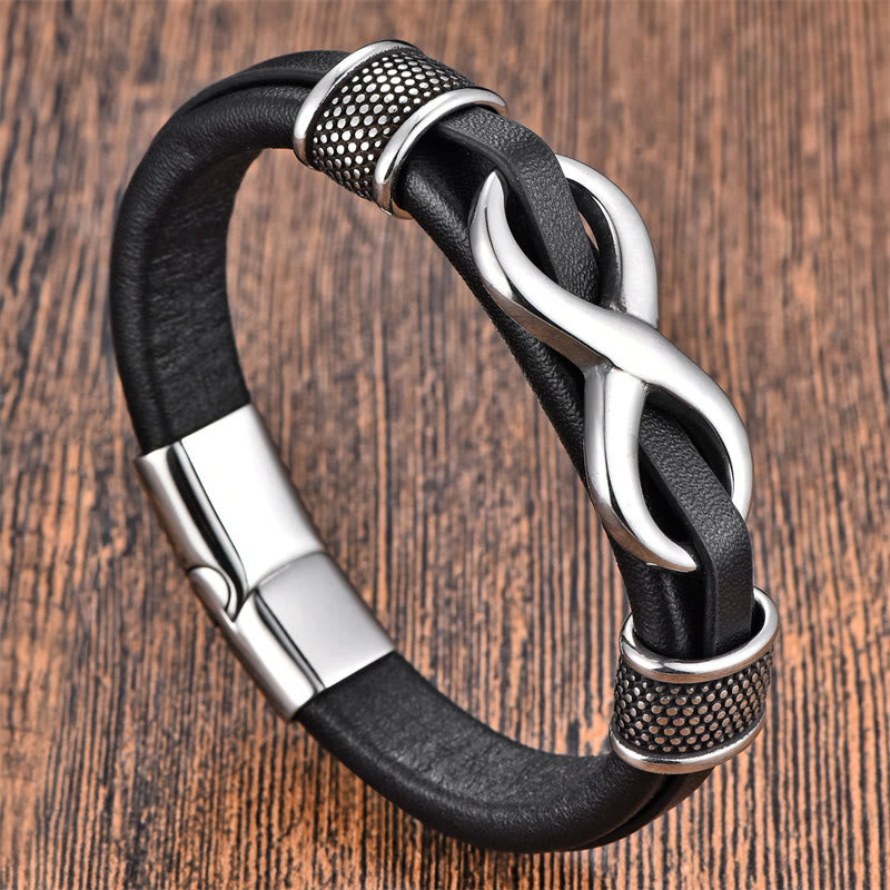 Buddha Stones Endless Knot Infinity Symbol Design Titanium Steel Balance Leather Buckle Bracelet - Silver(Wrist Circumference: 18-20cm) - image 2