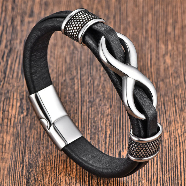 Buddha Stones Endless Knot Infinity Symbol Design Titanium Steel Balance Leather Buckle Bracelet - Silver(Wrist Circumference: 18-20cm) - image 2