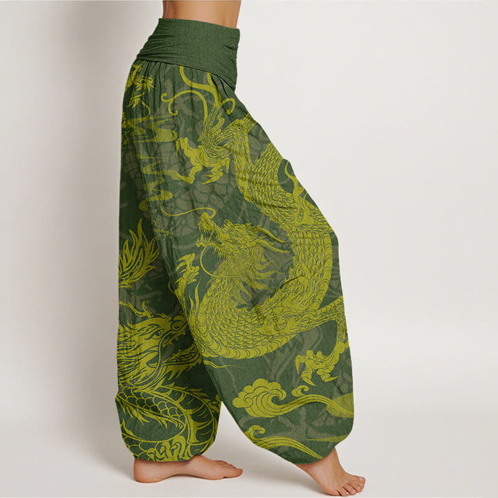 Buddha Stones Dragon Auspicious Clouds Women's Elastic Waist Harem Pants - image 6