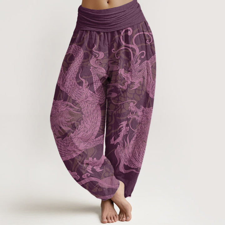 Buddha Stones Dragon Auspicious Clouds Women's Elastic Waist Harem Pants - Purple - US22，UK/AU26，EU54 (6XL) - image 7