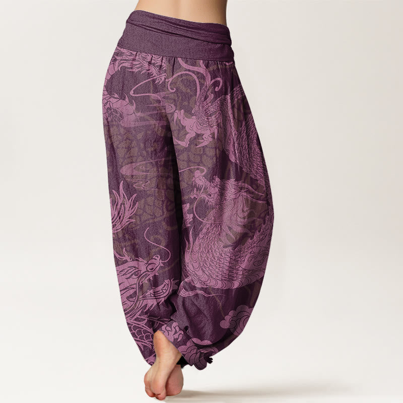 Buddha Stones Dragon Auspicious Clouds Women's Elastic Waist Harem Pants - image 8