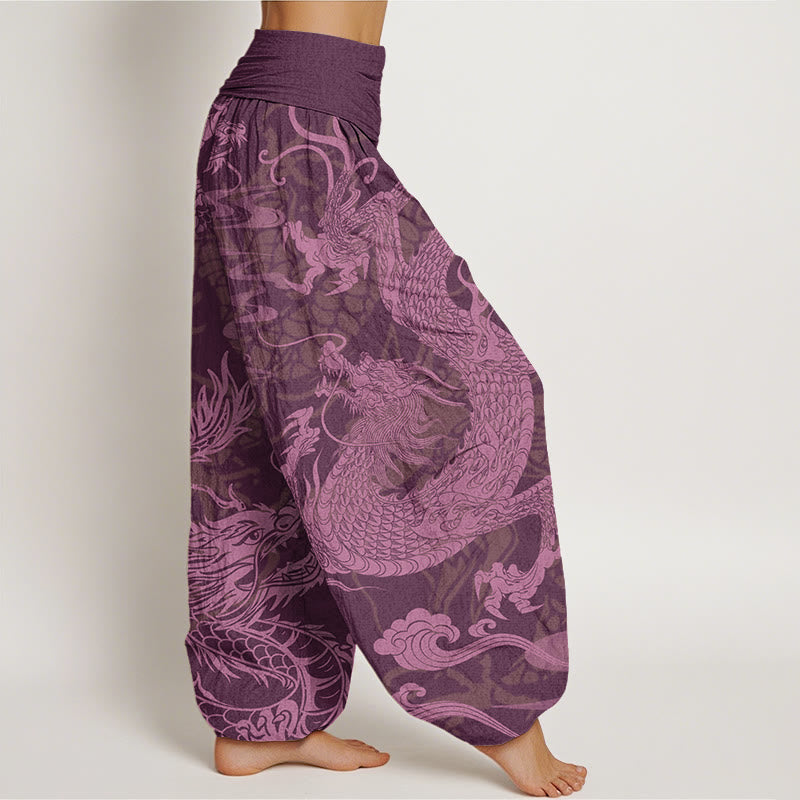 Buddha Stones Dragon Auspicious Clouds Women's Elastic Waist Harem Pants - image 9