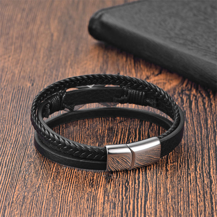 Buddha Stones Eternal Endless Knot Infinity Symbol Titanium Steel Calm Leather Buckle Bracelet - image 2