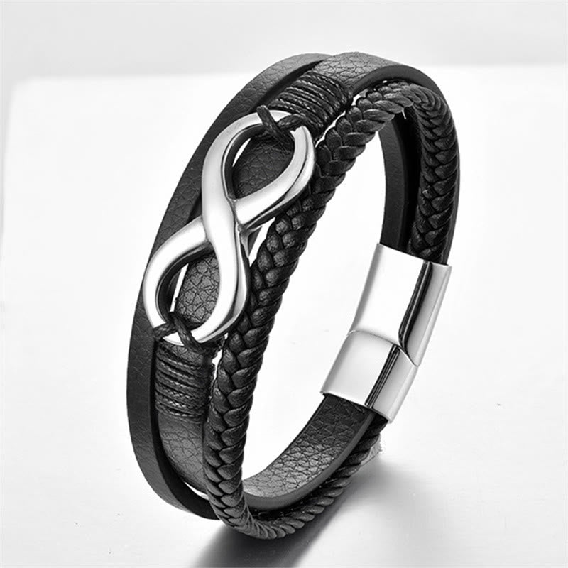 Buddha Stones Eternal Endless Knot Infinity Symbol Titanium Steel Calm Leather Buckle Bracelet - image 3