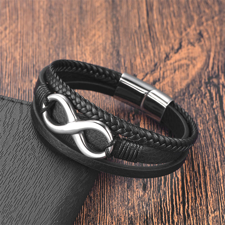 Buddha Stones Eternal Endless Knot Infinity Symbol Titanium Steel Calm Leather Buckle Bracelet - image 1