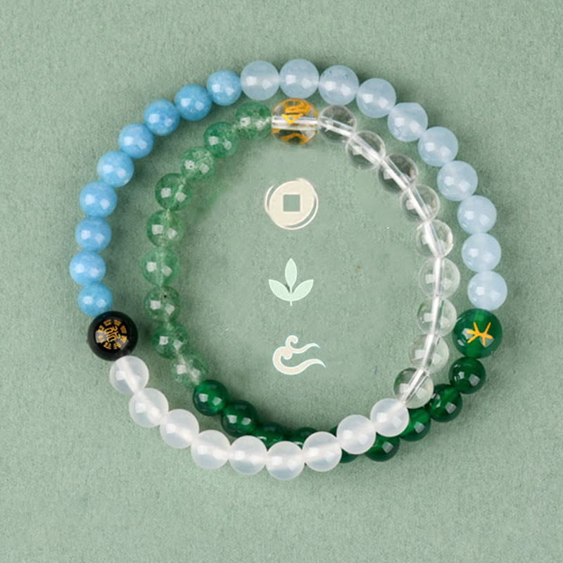 Buddha Stones Five Elements Various Crystal Agate Strawberry Quartz Wisdom Bracelet - image 1
