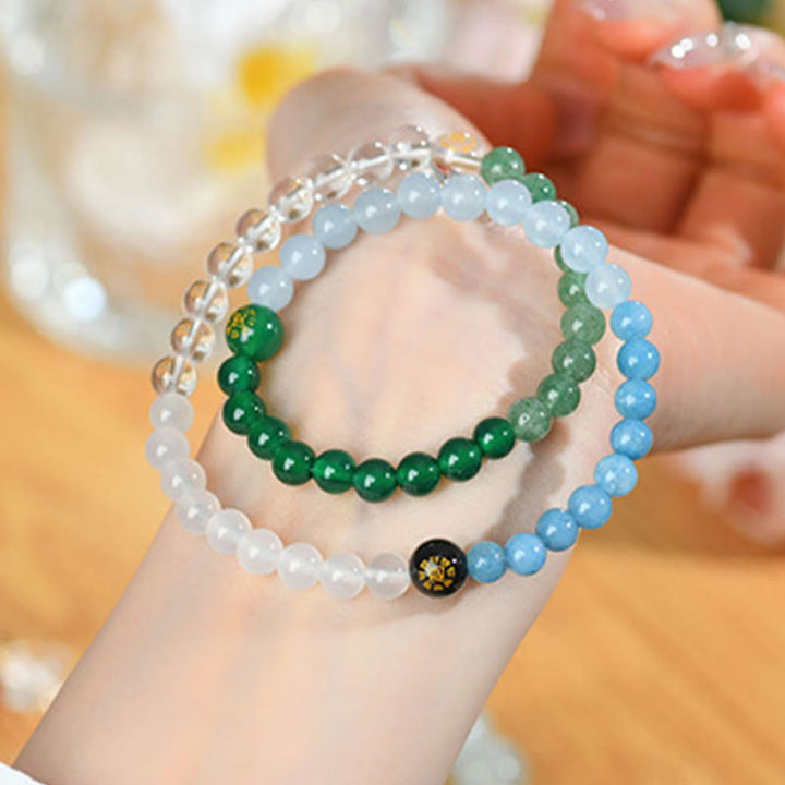 Buddha Stones Five Elements Various Crystal Agate Strawberry Quartz Wisdom Bracelet - image 3