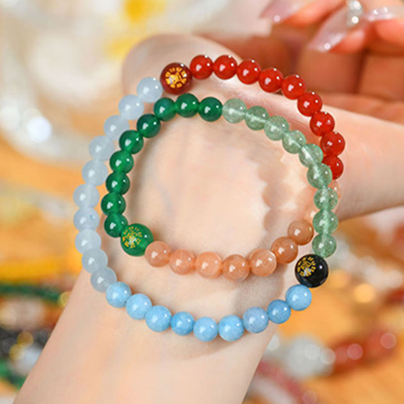 Buddha Stones Five Elements Various Crystal Agate Strawberry Quartz Wisdom Bracelet - image 21