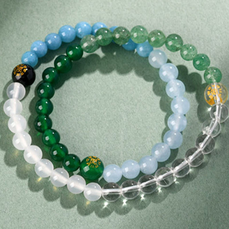 Buddha Stones Five Elements Various Crystal Agate Strawberry Quartz Wisdom Bracelet - image 2