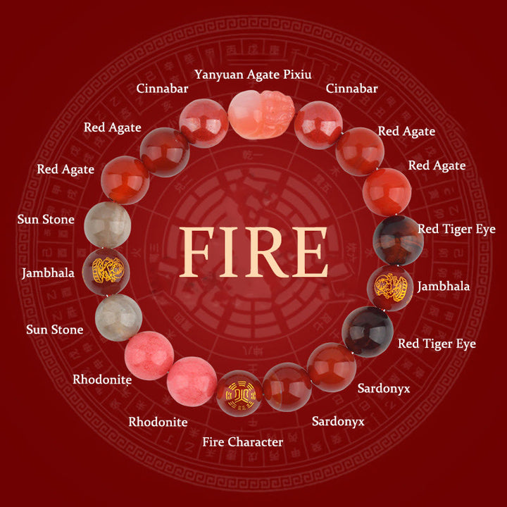 Buddha Stones Five Elements Various Crystal Agate Pixiu Wealth Bracelet - Fire(Wrist Circumference: 14-16cm) - 12mm - image 21