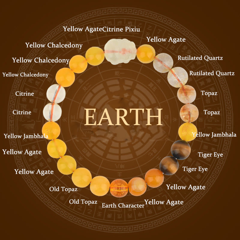 Buddha Stones Five Elements Various Crystal Agate Pixiu Wealth Bracelet - Earth(Wrist Circumference: 14-16cm) - 8mm - image 25